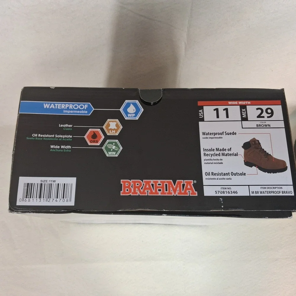 Brahma Bravo Work Boots Men 11W Brown Waterproof Suede Oil Resistant MNBR0544411